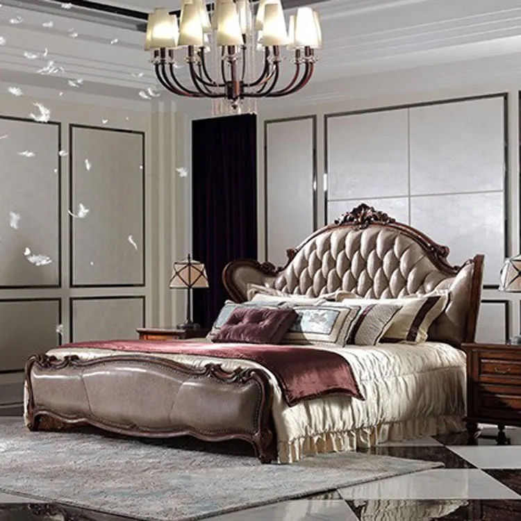 French Style classic Leather Bed/ King Size Bed With Wood Frame