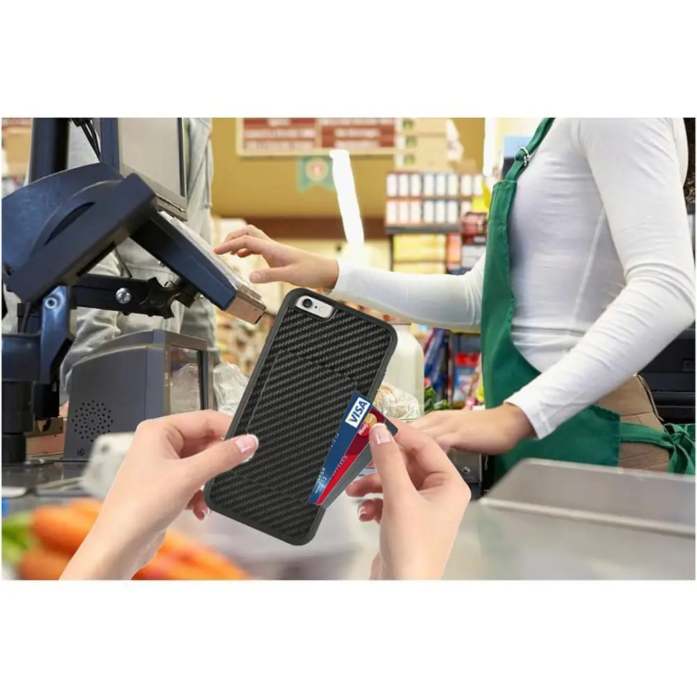 
Phone Card Holder Case, Credit Card Case Grip Cover with Carbon Fiber Design Slim Wallet Protective Case 