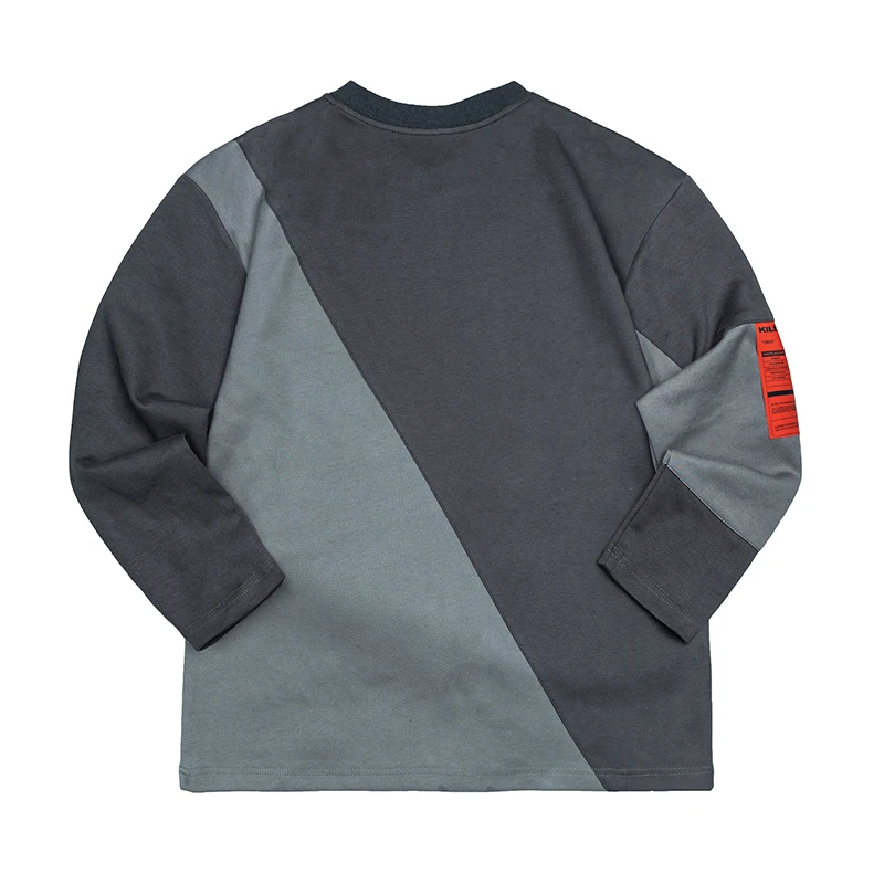 Killwinner spring and autumn round neck tshirts street tide casual grey stitching cotton long sleeve t shirt for man