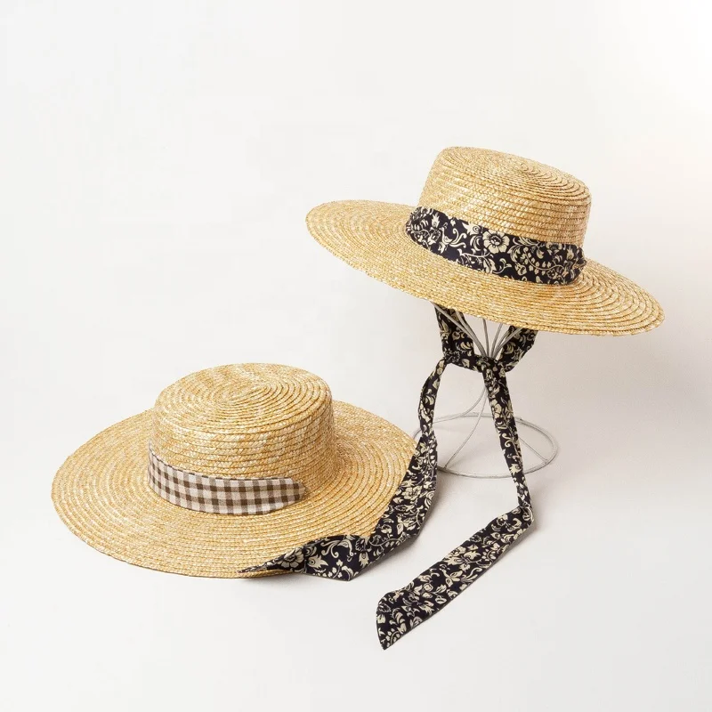 
Natural Wheat Straw Sun Hat with Tie Ribbon 
