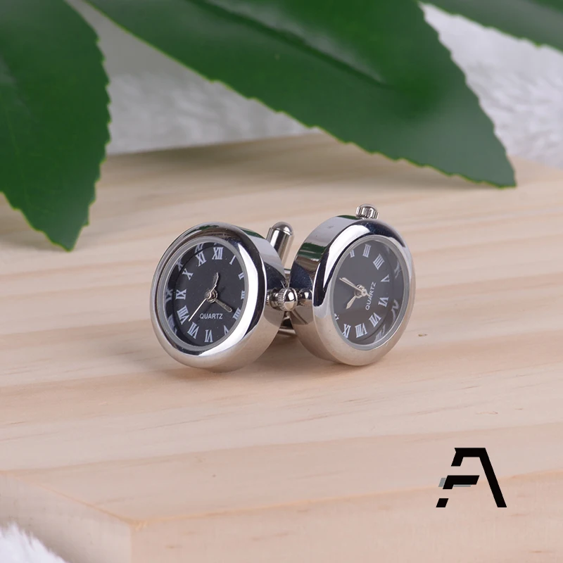 Stainless Steel Circular Glass Watch Cufflinks