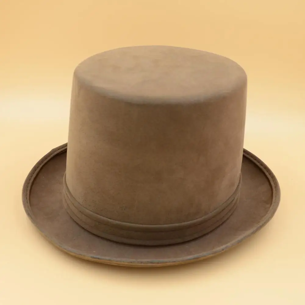 MH-3050 Party Halloween Deluxe Tall Victorian Leather Brown Top Hat