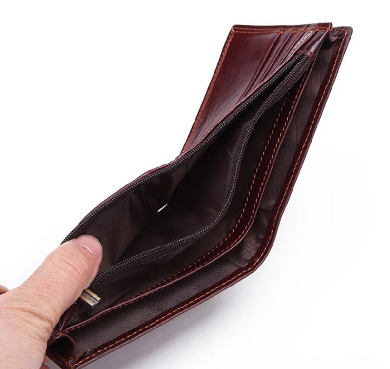 Dreamtop DTE524 exclusive top layer leather mens short wallet classic design handmade leather cow wallet