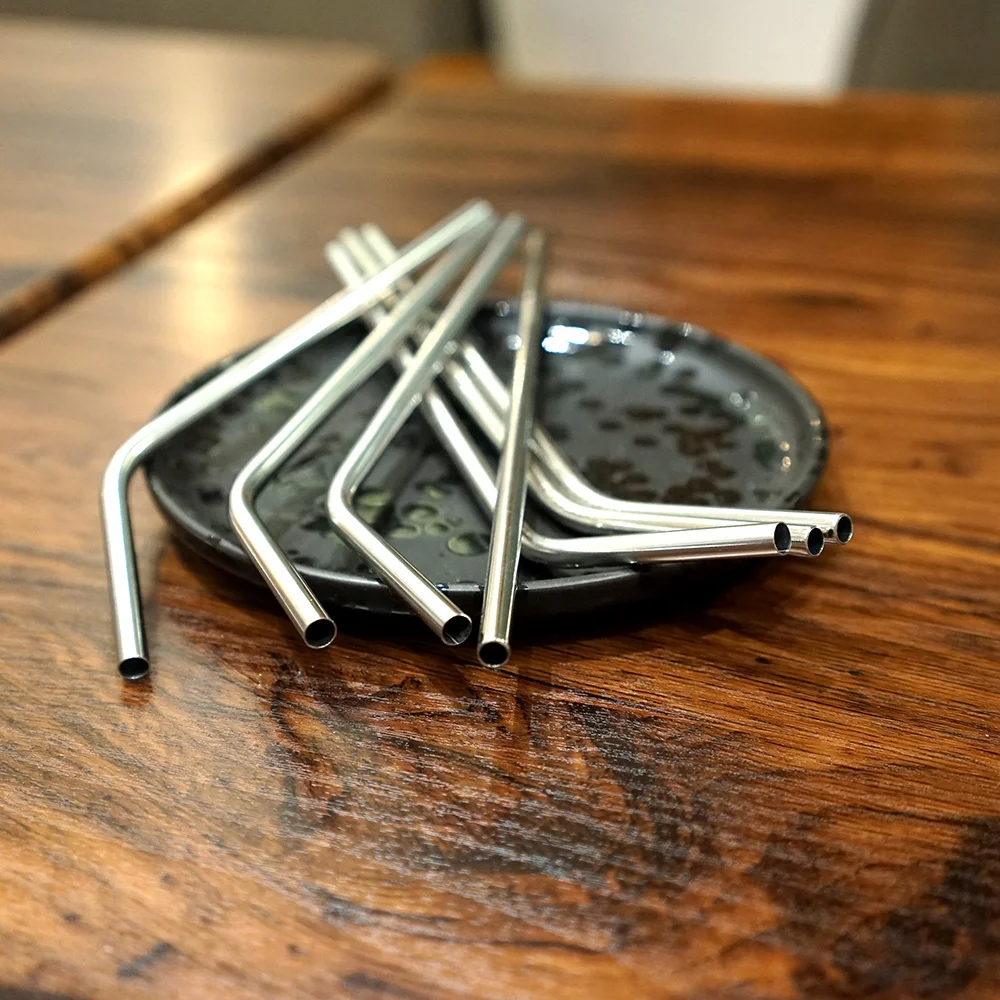 Eco-Friendly Reusable Color Change Food Grade Stainless Steel Metal bent staight Long Drinking Straws set With Cleaning Brushes