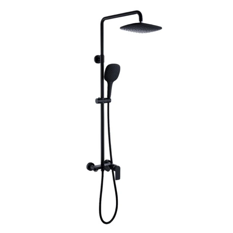 HUIDA three functions black brass body ABS hand shower and chrome finished shower column