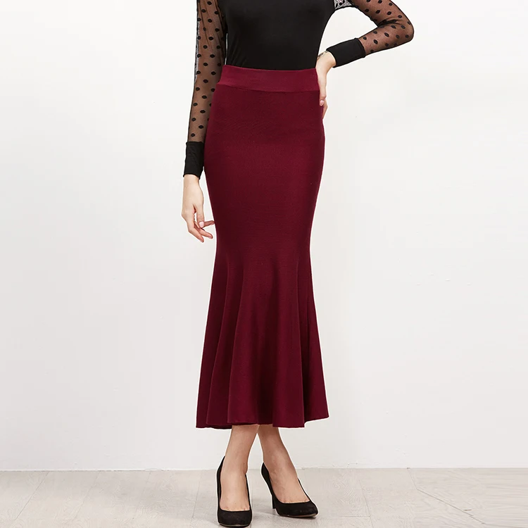 Burgundy Knit Fishtail mermaid skirt pattern long maxi