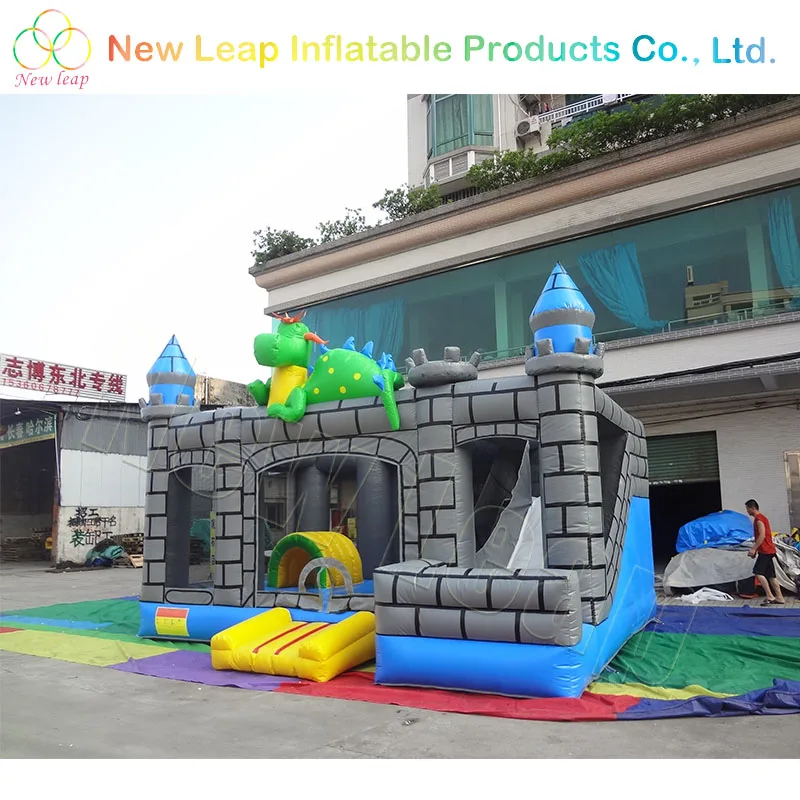 0.55mm PVC commercial grade inflatable dinosaur bouncy castle with slide
