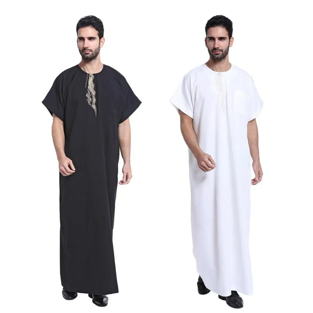 A6165 men India tunic kaftan long sleeve loose Saudi Arab Daffah Muslim clothing Islamic black thobe