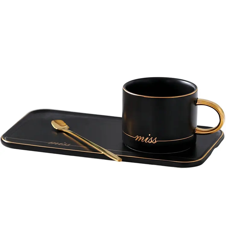 Хит продаж Роскошная Посуда для напитков керамические чашки эспрессо с прямоугольной тарелкой и логотипом на заказ золотая