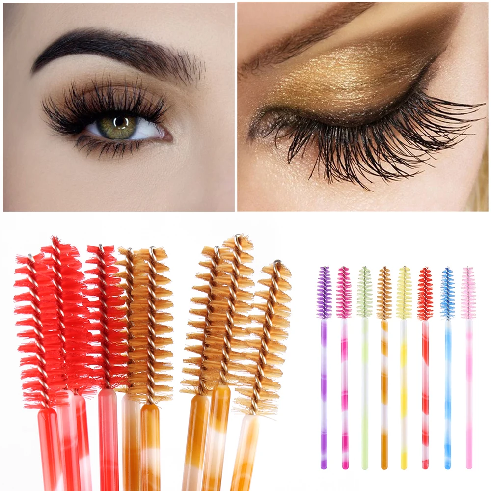 50PCS High Quality Nylon Disposable Mascara Wands Soft Mascara Brush Wand Eyebrow Comb Brushes Professional Eyelashes