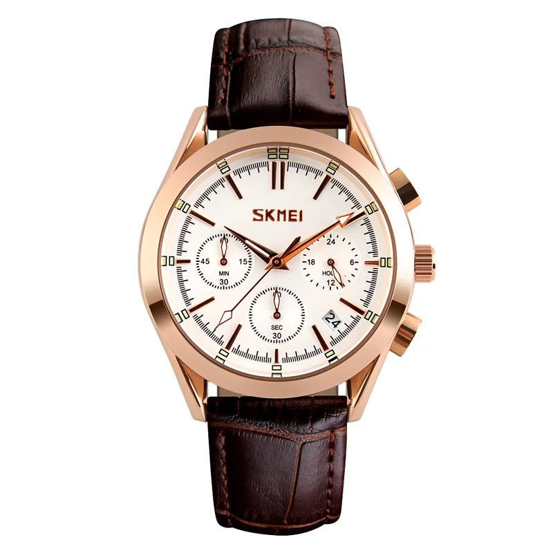 9127 three round dials skmei luxury business 30m water men quartz watch jam tangan
