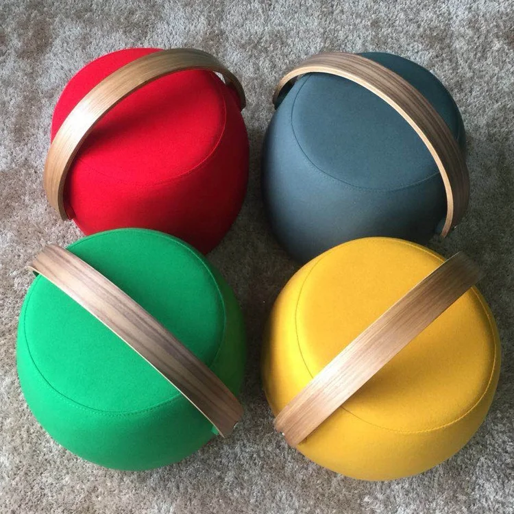 Kids bedroom furniture child chairs moroccan pouffe fabric/leather pouf stools with wooden handle wooden stool round