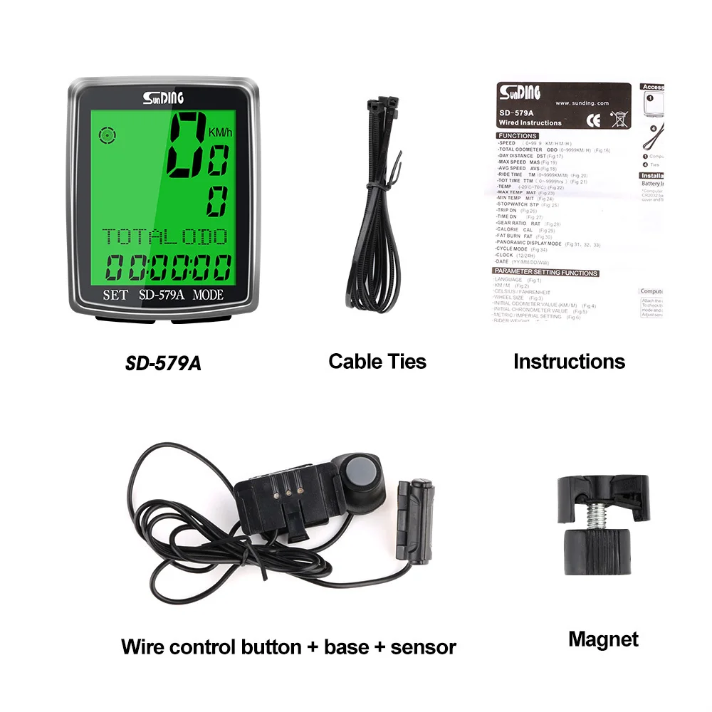 SD-579A водонепроницаемый велосипедный компьютер Подсветка проводной велосипедный Спидометр Одометр MTB Аксессуары измеримые секундомер