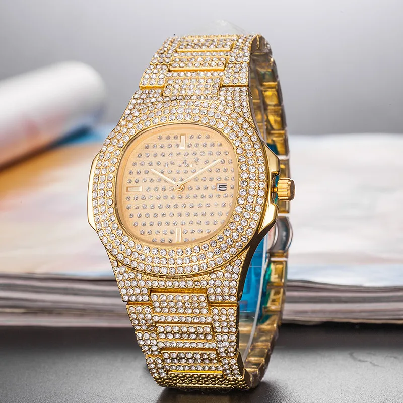 
Custom LOGO Wholesale Mens Luxury Dress Watch Diamonds Wristwatch Geneva Watch 