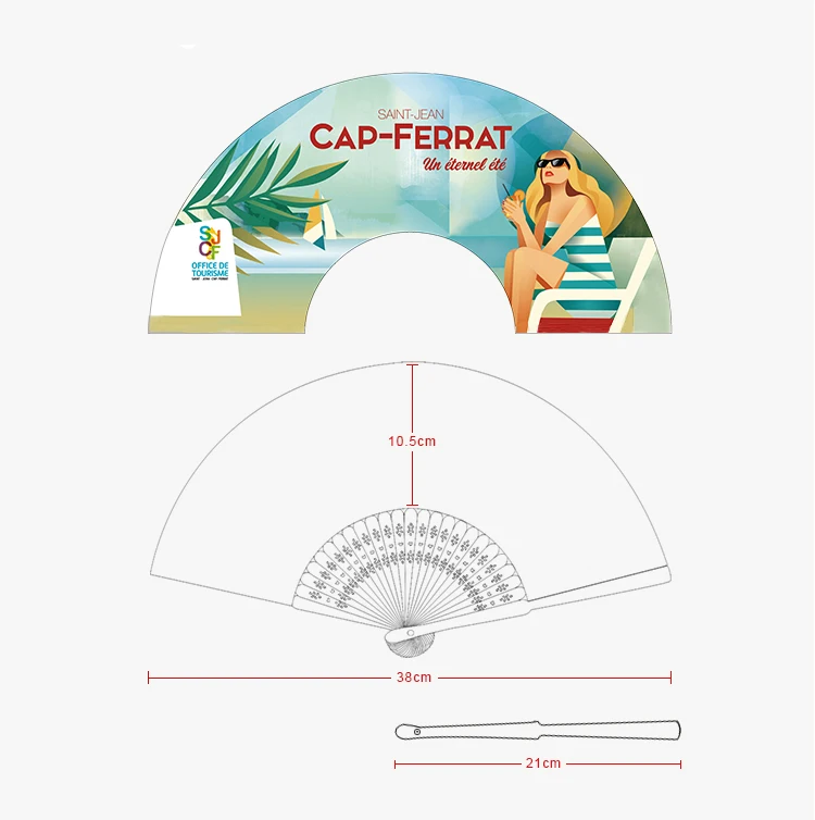 Custom printed large abanico folding hand fan with bamboo handle