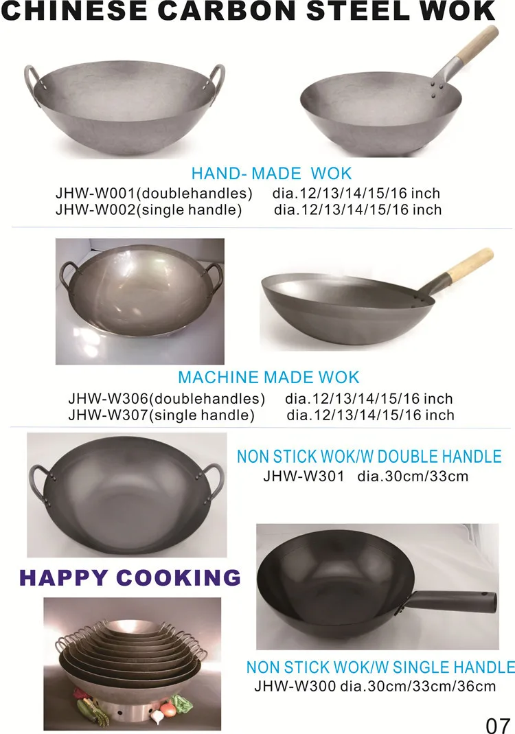 Traditional Carbon Steel Construction Non stick Wok With Wooden Handle