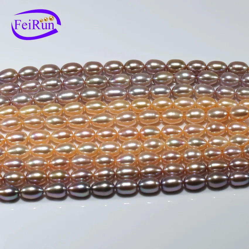 FEIRUN 8*10 мм 3A класс риса zhuji жемчуг натуральный белый жемчуг пряди Оптовая Продажа пресноводный рисовый Жемчуг Свободные нити с отверстием