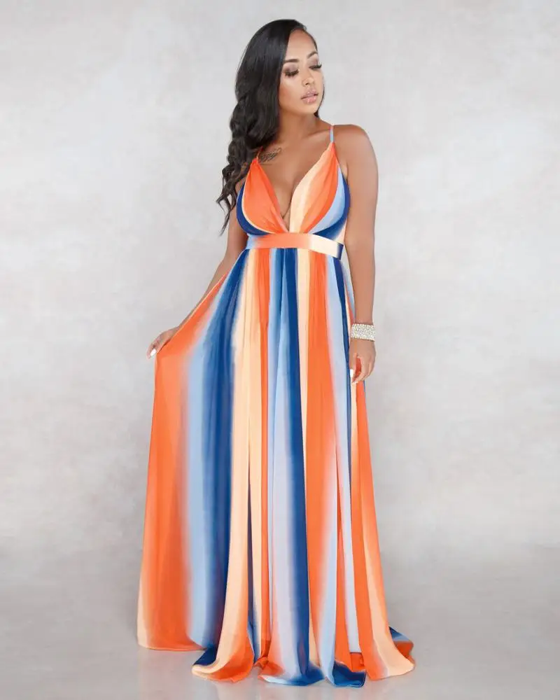 
Long dress chiffon new style women digital printed V-Neck sleeveless floral print chiffon maxi dresses 