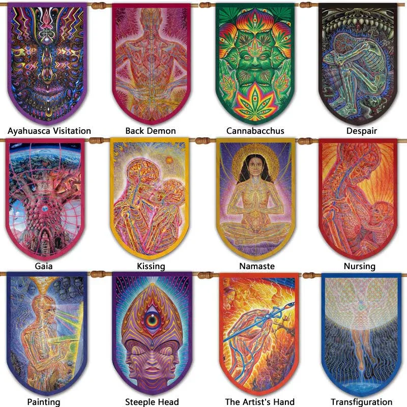 
Custom Polyester Psychedelic Trippy Fabric Wall Banner Designs Home Decor Eyes Abstract Art House Flags 