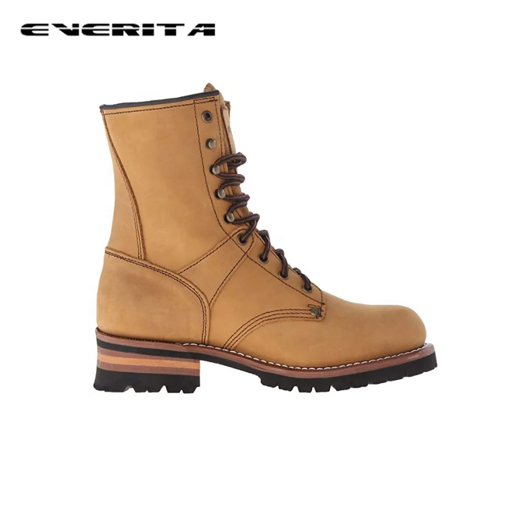 Latest hot-sale genuine leather welt shoes waterproof logger boots for men