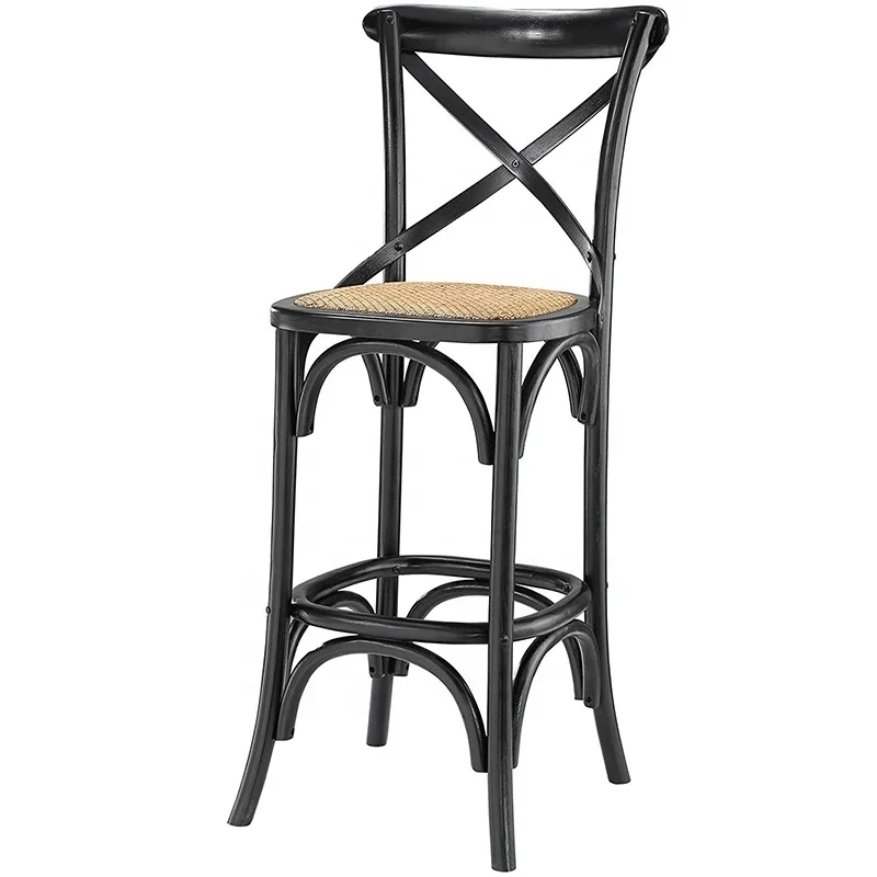 Amazon Hot Approved Pub Kitchen Solid Wood Frame Rattan 103CM Height Bar Stool
