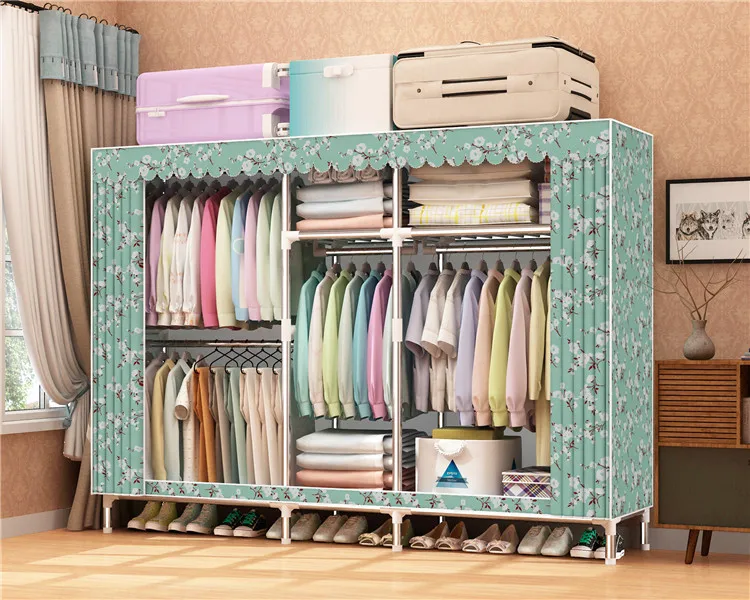 
Cheap simple modern assemble folding portable cloth wardrobe Steel Stable Frame Fabric Cover 8170 