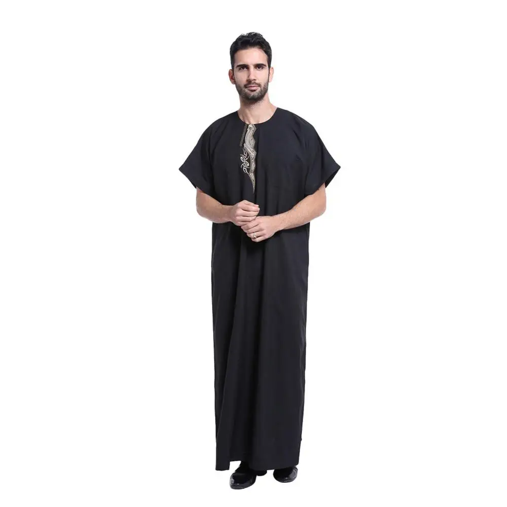 A6165 men India tunic kaftan long sleeve loose Saudi Arab Daffah Muslim clothing Islamic black thobe