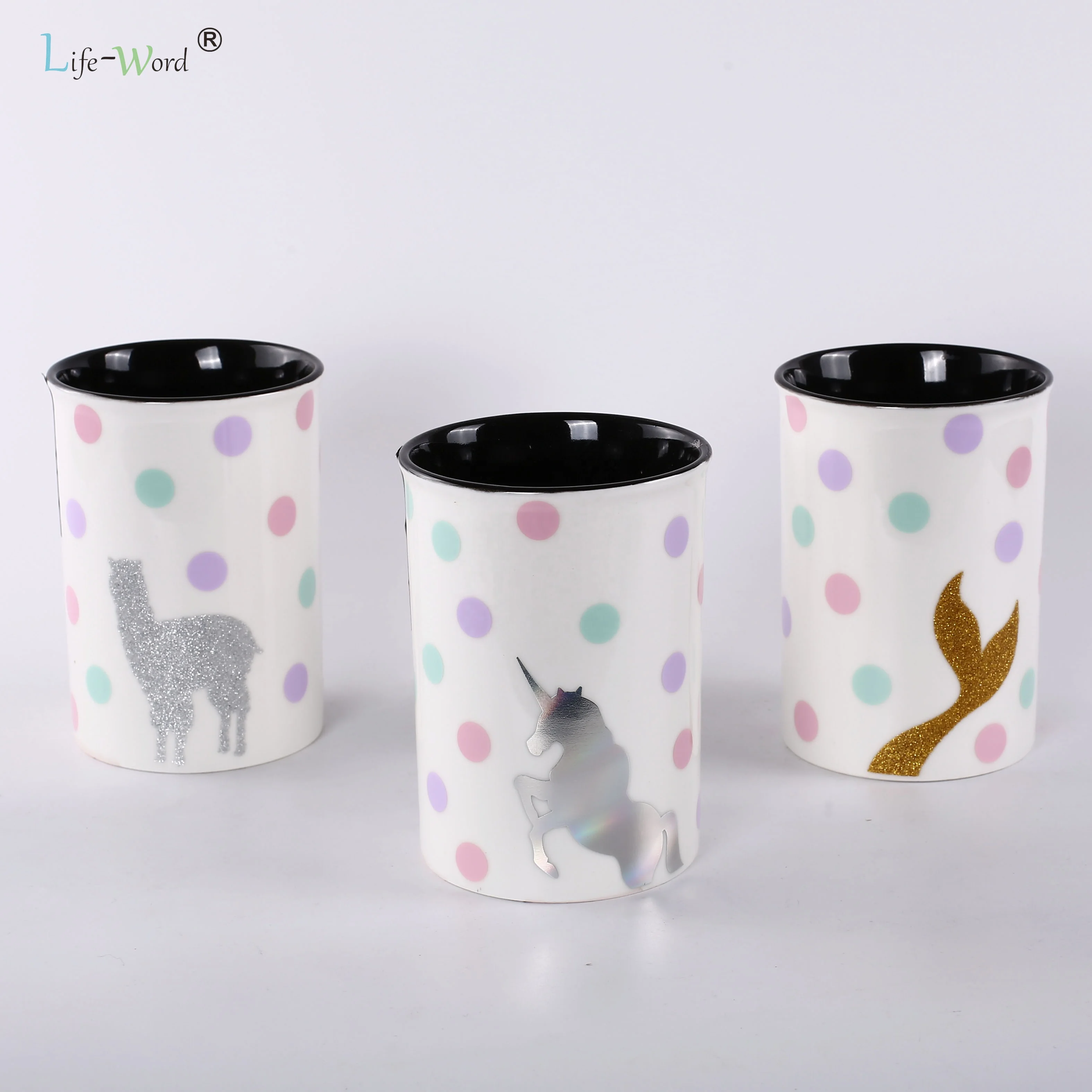 Christmas Day Eco-Friendly kids likes Catering Crockery white porcelain special decal color cartoon mugs candle canister