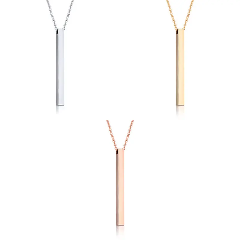 Wholesale Diy Stainless Steel Blank Customize Personalized Engraved Pendant Bar Necklace