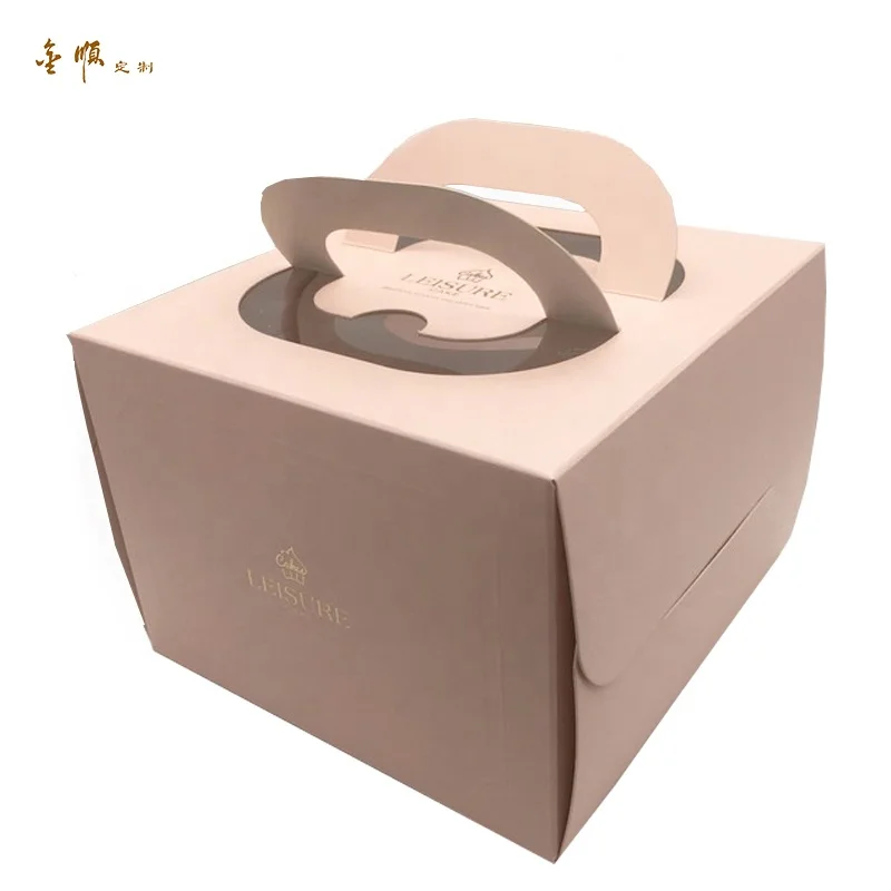 Supplier Food Grade Paper Material Birthday Cake Packaging Box window cake box Designed Package With Handle for Celebration