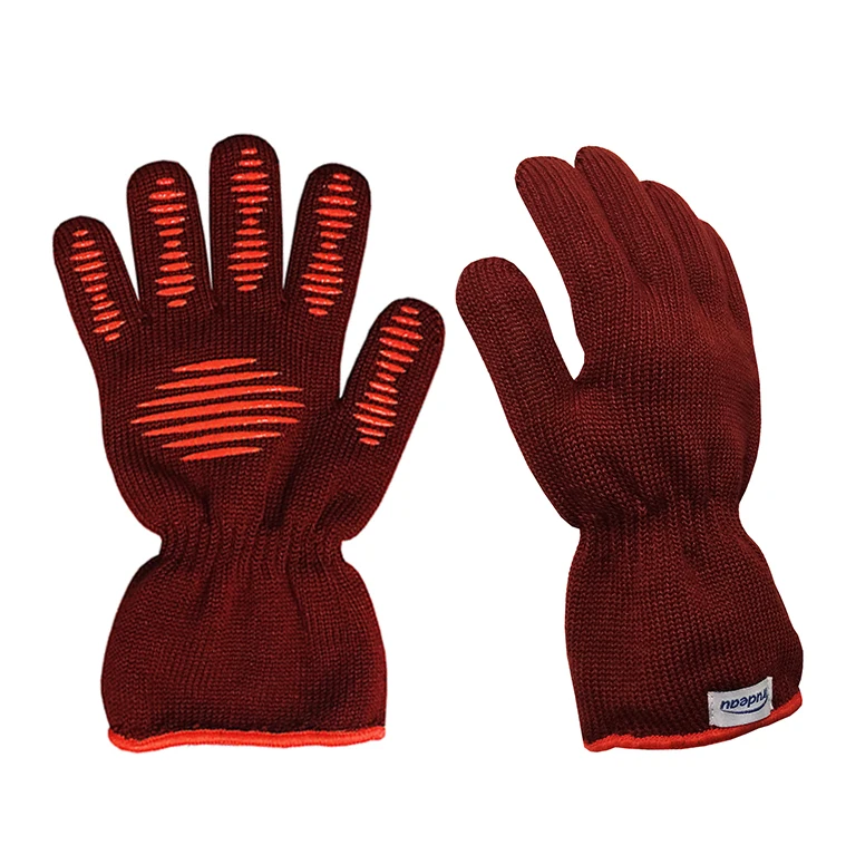 Anticut Heat Resistant BBQ Kitchen Oven Mitts Aramid Fiber Cotton Food grade Silicone Dotted Anti Slip Gloves
