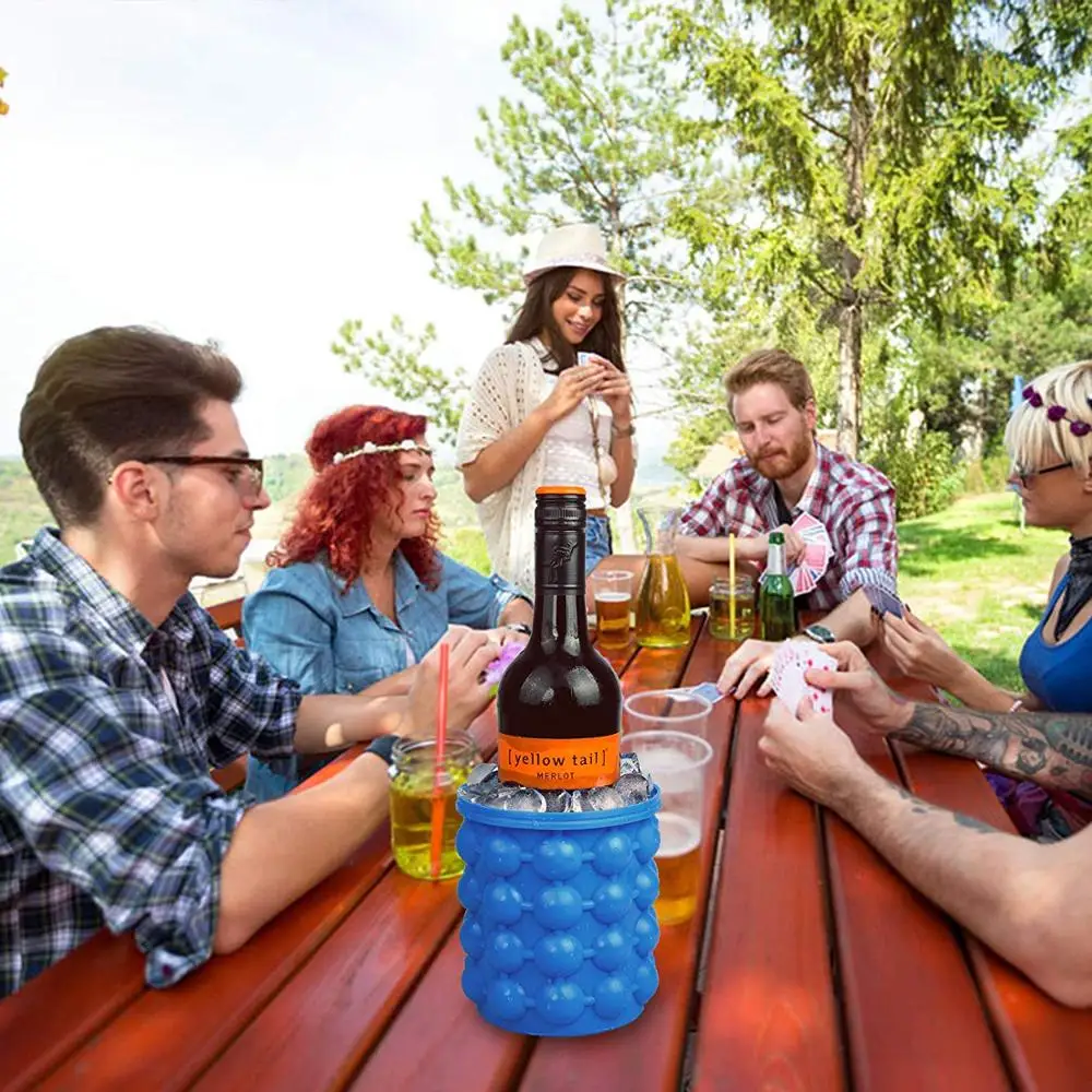 2019 Hot Selling Silicone Ice Bucket, 2 in 1 Space Saving Ice Cube Maker, Portable Silicon Rubber Ice Bucket with lid