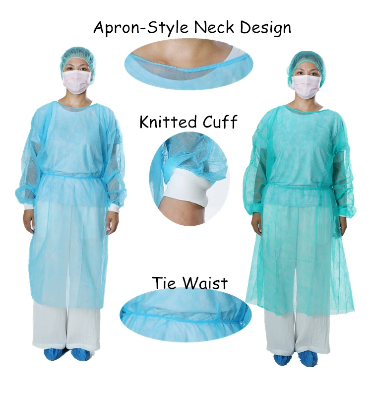 
Medical Disposable Non-woven PP Surgeon Patient Gown With Elastic/Knit Cuffs for Examination 