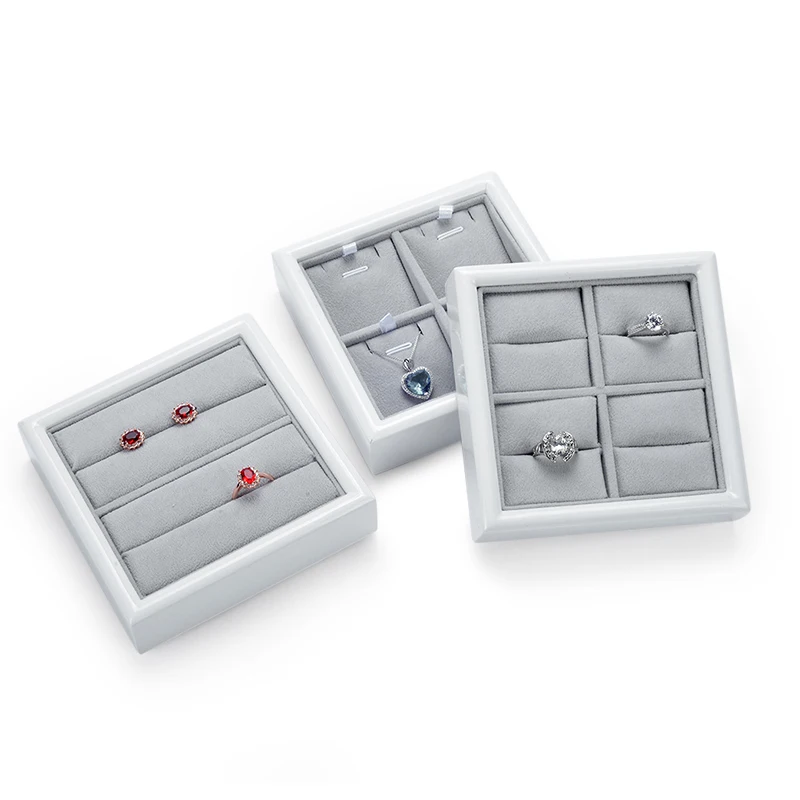 Wholesale grey velvet custom jewelry display tray case for rings earrings bracelet display
