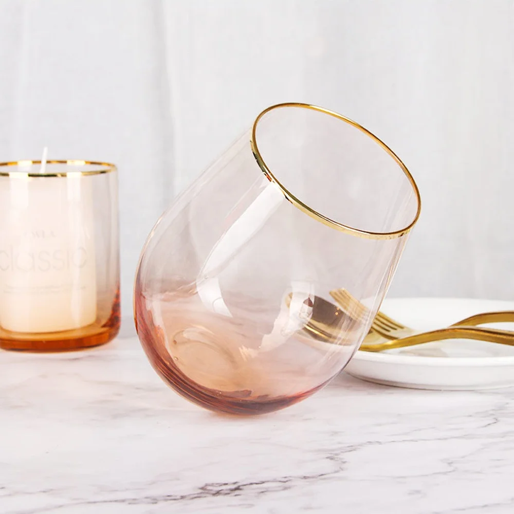 
Lovely Precious Fairytale Gold Rims Candle Holders Crystal Glass Pink Gold Rim Candle Holder 