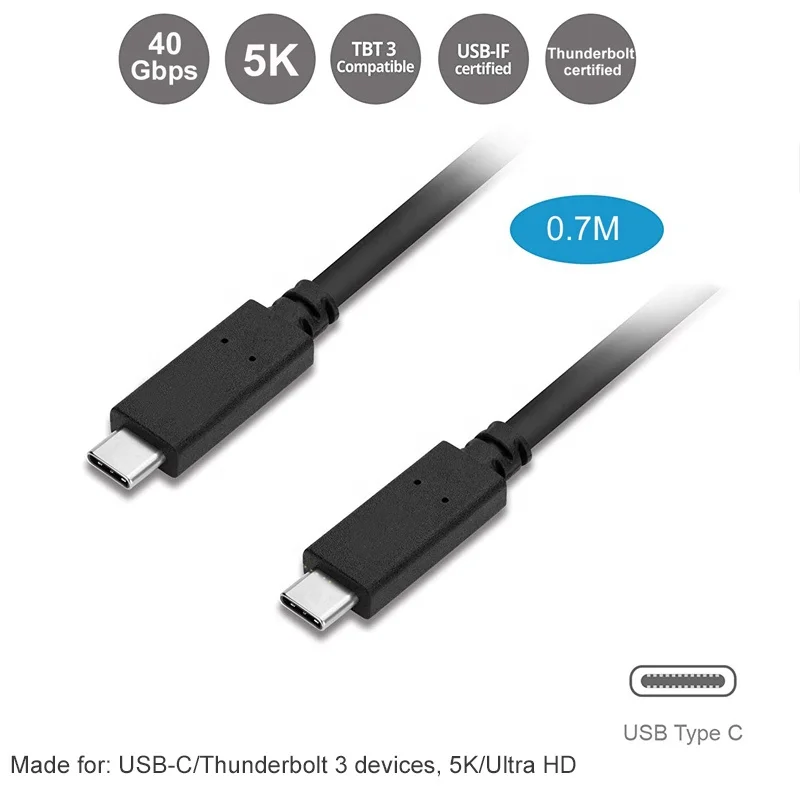 USB-IF 2019 Сертифицированный PD 100 W (20V5A) Thunderbolt 3 кабель 40G Тип C кабели