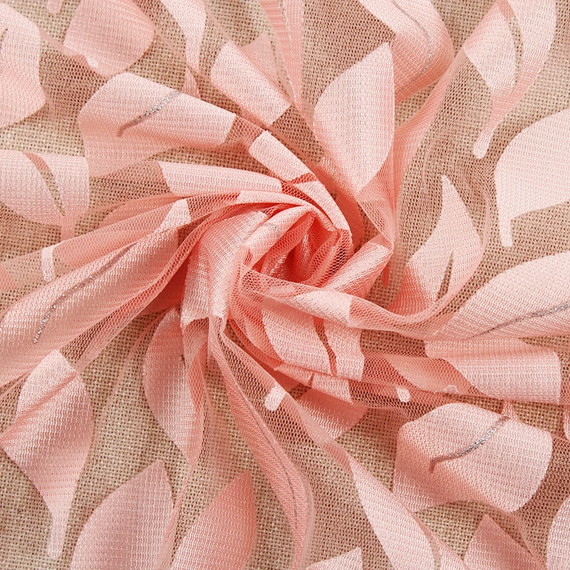 Chinese textile wholesale hot romantic pink leaf Swiss clothing burnt fabric