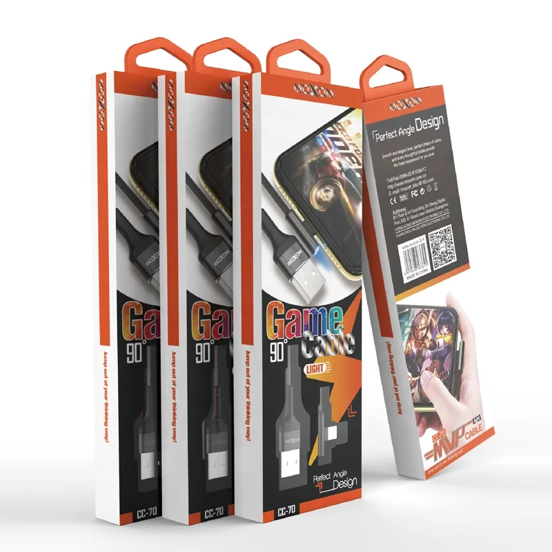 2.4A LED Light MVP Gaming Cable Game Player Cable 1M 90 Degree USB Cable MOXOM