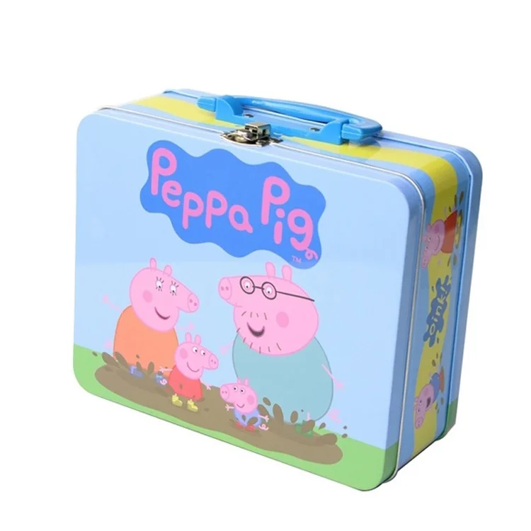Factory supplier cartoon printed portable children lunch tin box with lock and key