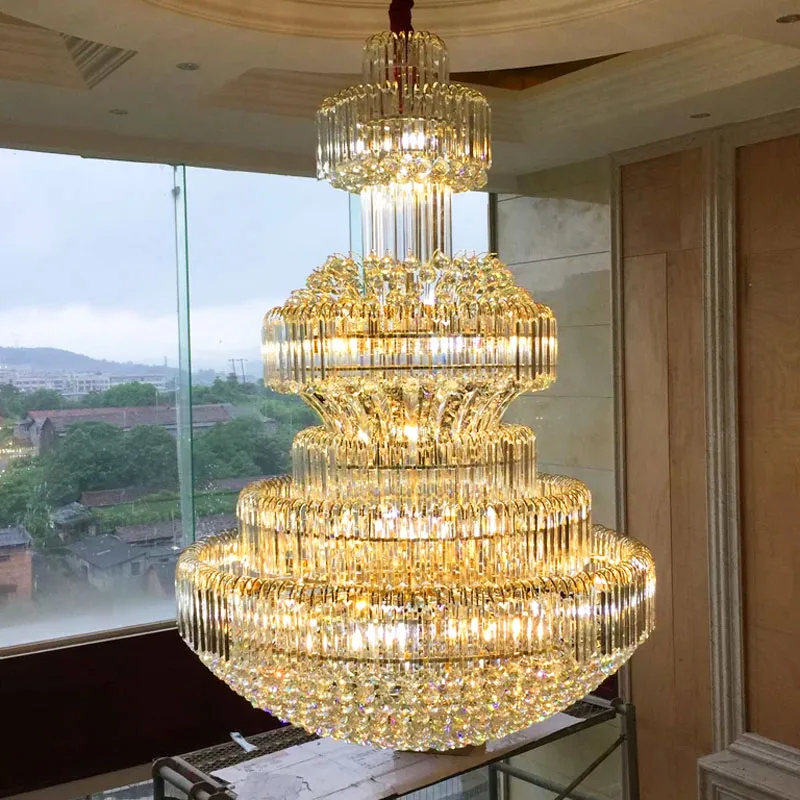 Customized Empire Hotel Lobby Gold Finished Big Crystal Chandelier For Villa Decoration