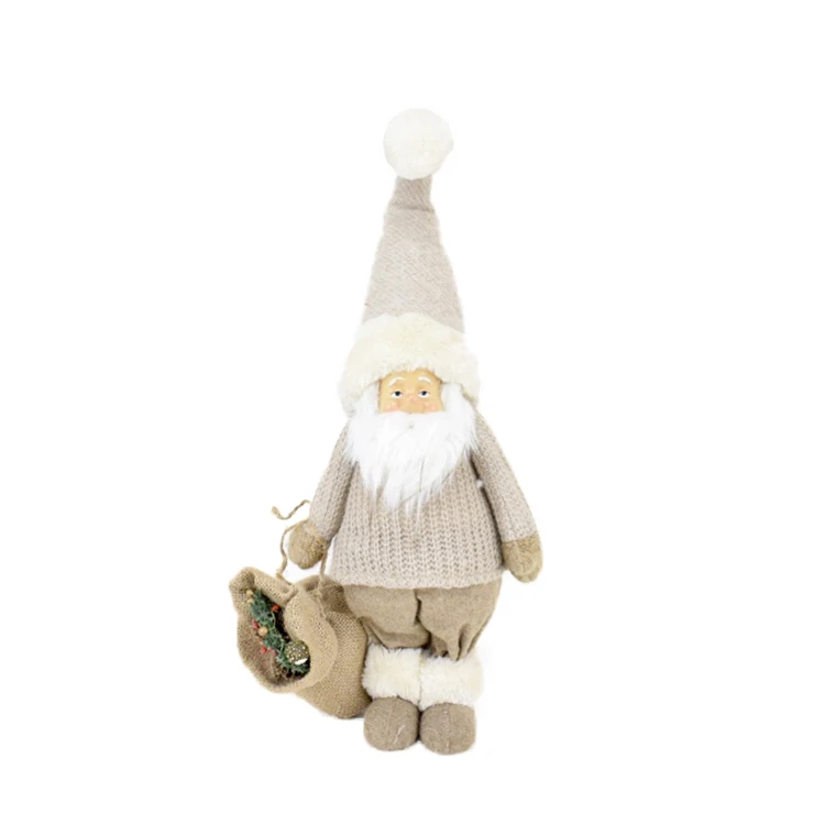 44 inch Christmas decor fabric craft home decoration knitted pattern plush beard standing Santa Claus doll with bag of presents
