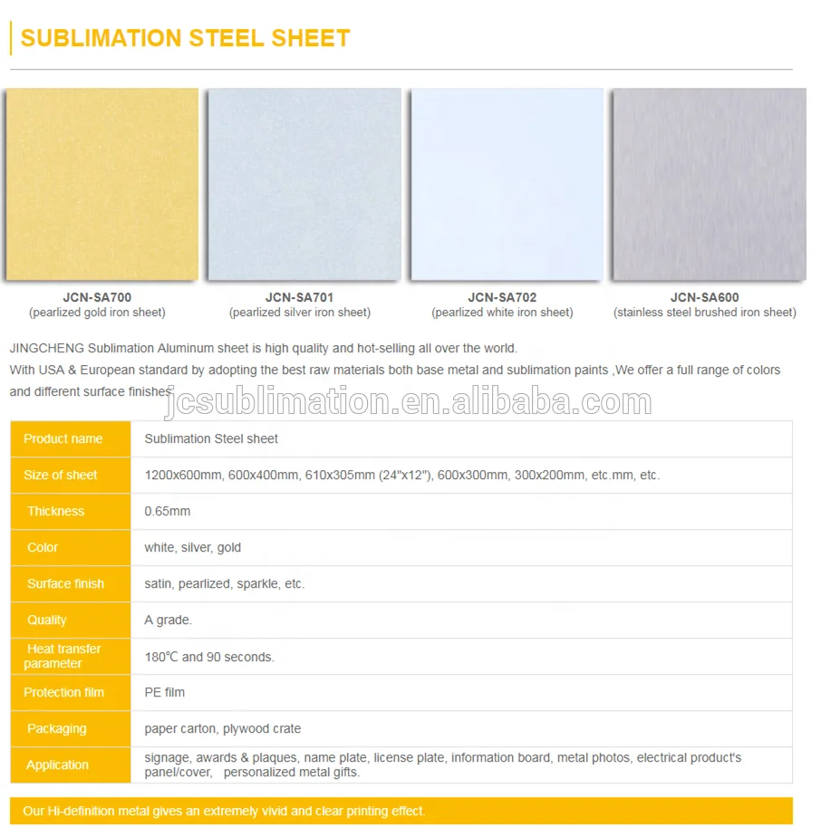 Jingcheng  sublimation aluminum sheets  with different colours