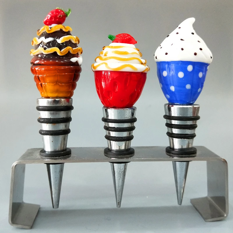 decorative desserts shape murano glass wine bottle stopper