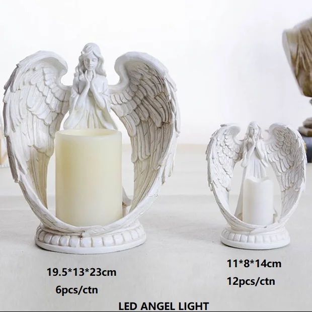 
RESIN ANTIQUE AGED WHITE COLOR STANDING PRAYING ANGEL WITH BIG WING LED LIGHT STATUE CANDLE HOLDER HOLIDAY GIVEAWAY GIFT PRESENT 