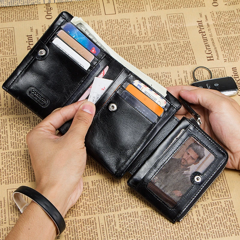 Genuine Leather Wallet for Men Full Grain Leather Wallet With Zipper Coin Pocket