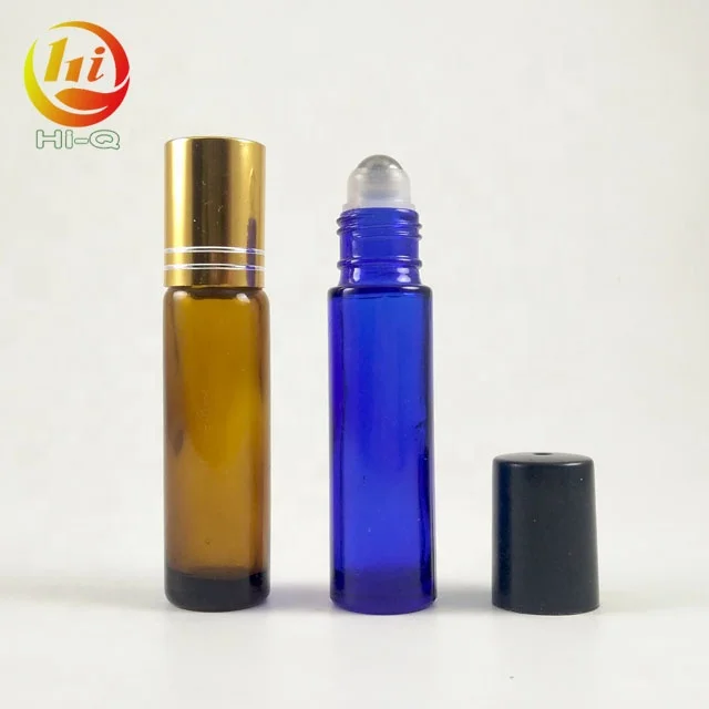 empty blue clear roll on bottle 10ml amber glass roller bottles with stainless steel / glass ball