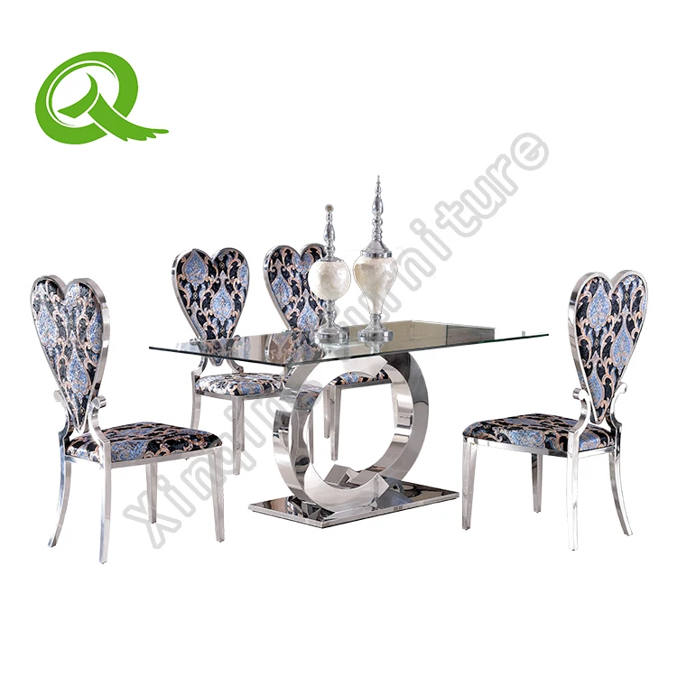 Modern dining room furniture tempered glass dining table with chairs