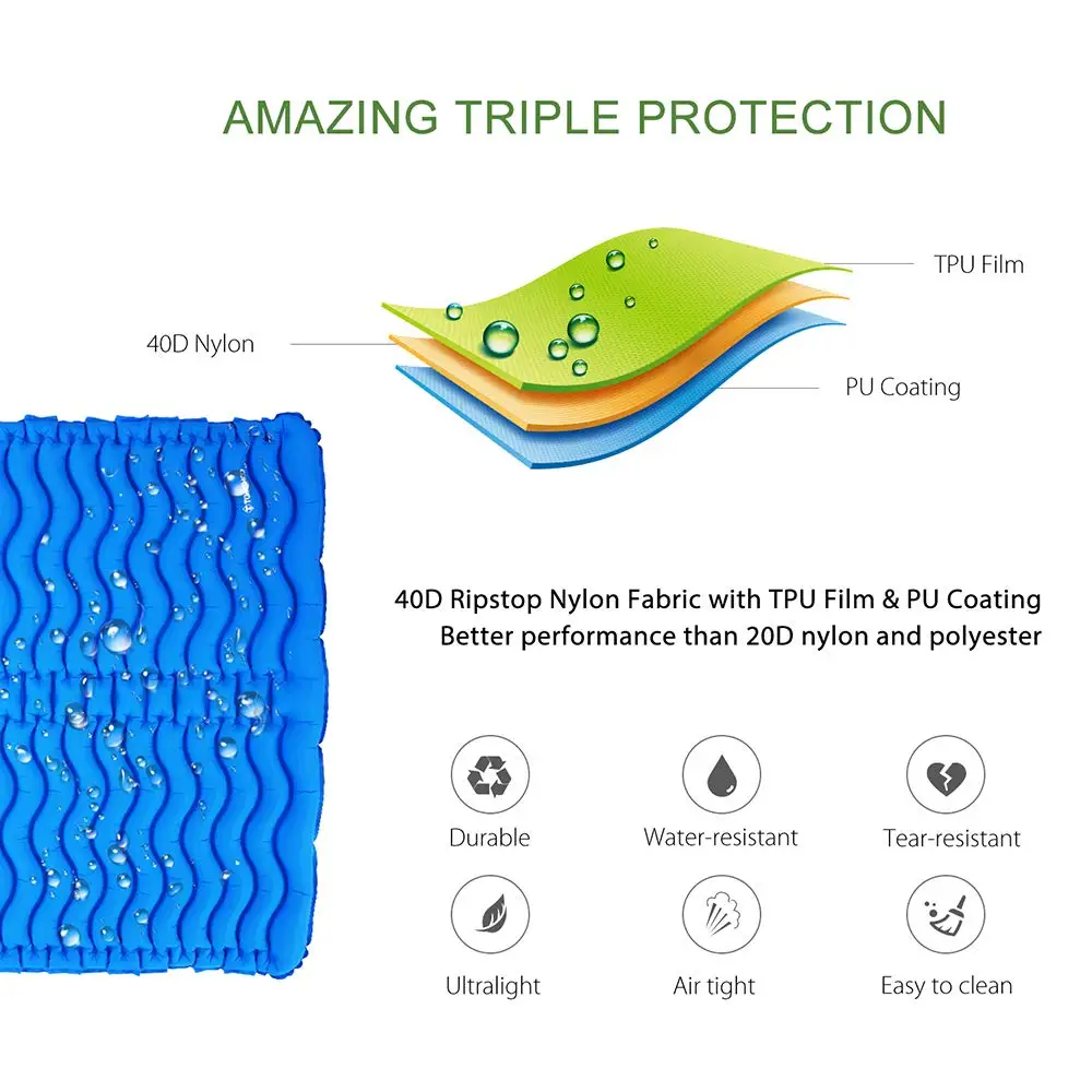 2 Person Outdoor Hiking Light Inflatable Double Camping Air Sleeping Pad Self-Inflating Mat