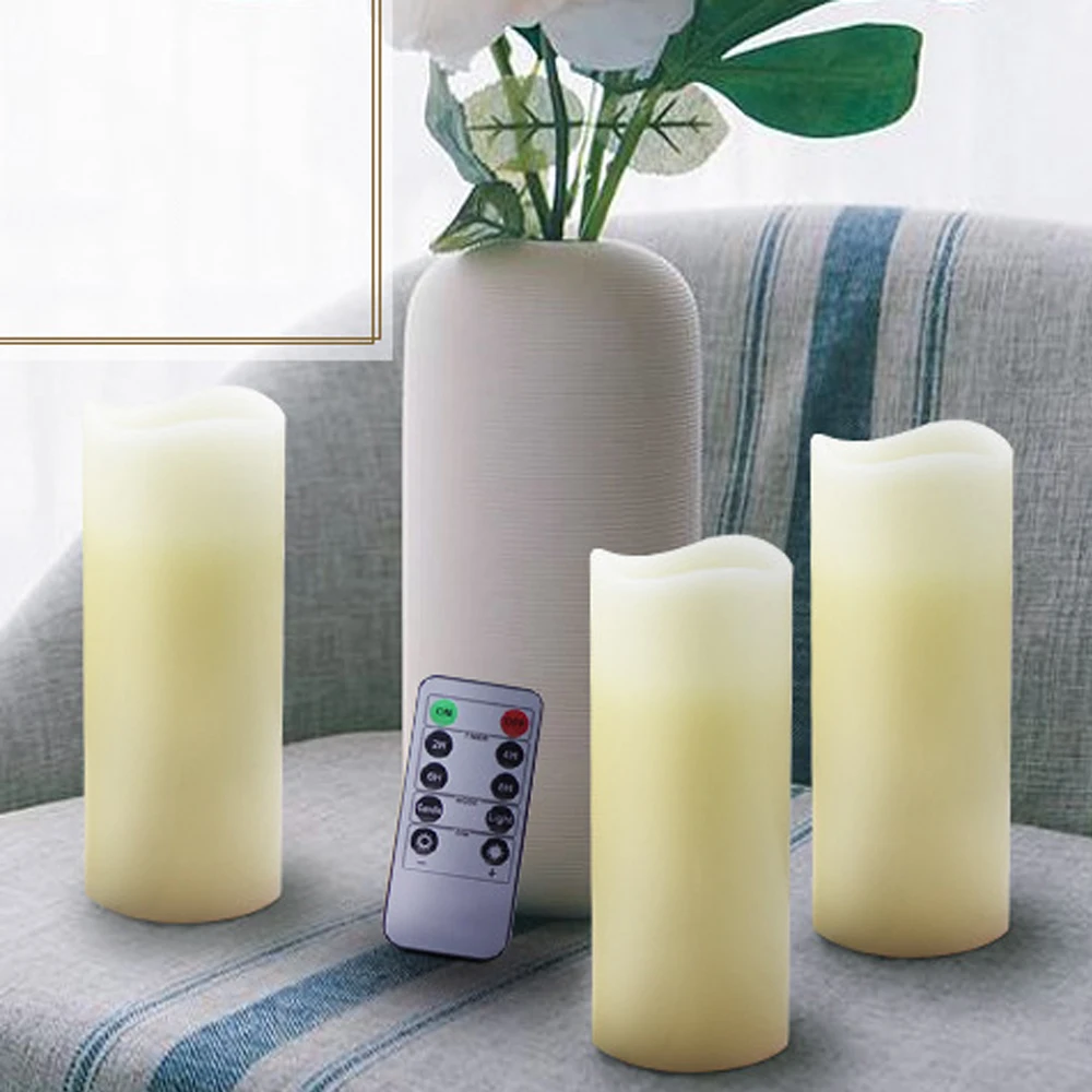 5.3cm Diameter 9 pcs/set 2*AA Batteries Warm White Electric Real wax Wave Top LED candle