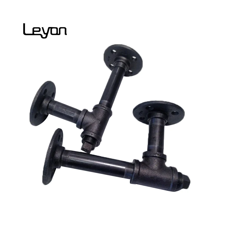black malleable iron threaded 4 hole flange pipe fitting wooden shelves home decoration